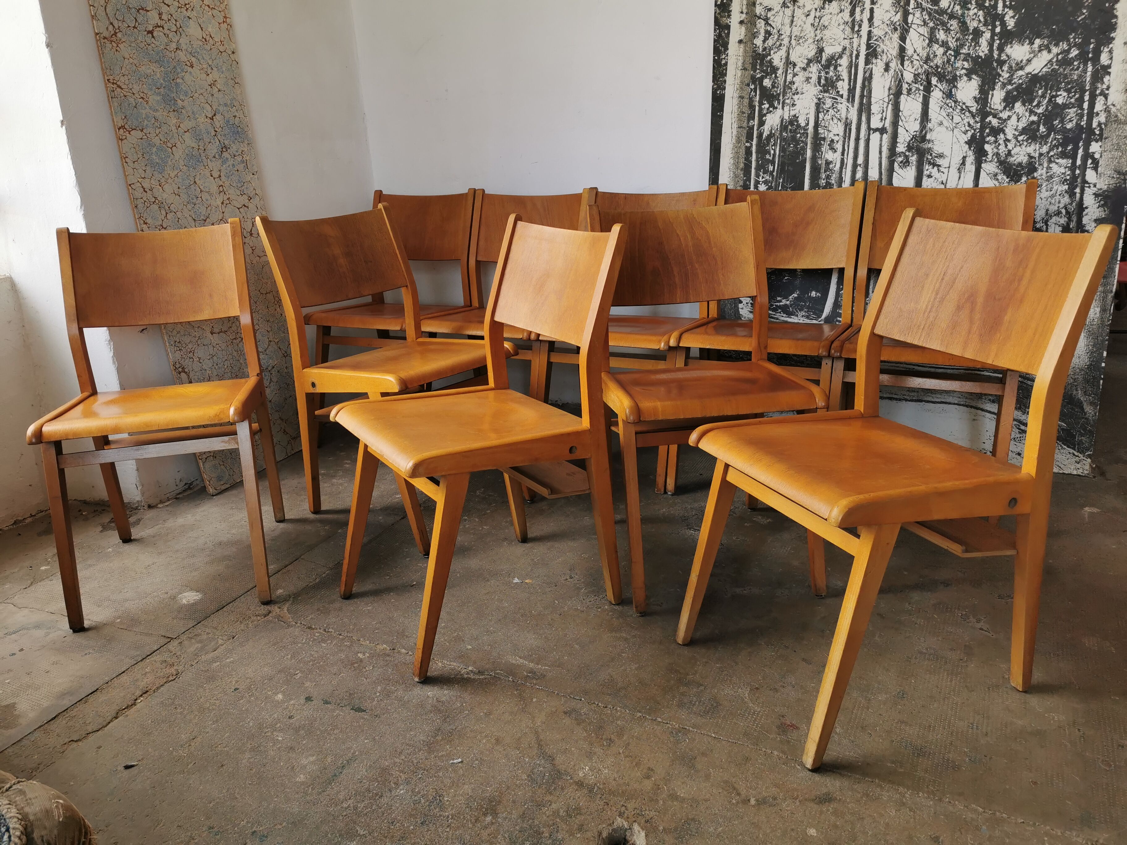 Set of 10 vintage theater chairs compass feet