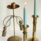 Trio of vintage knotted candlesticks brass