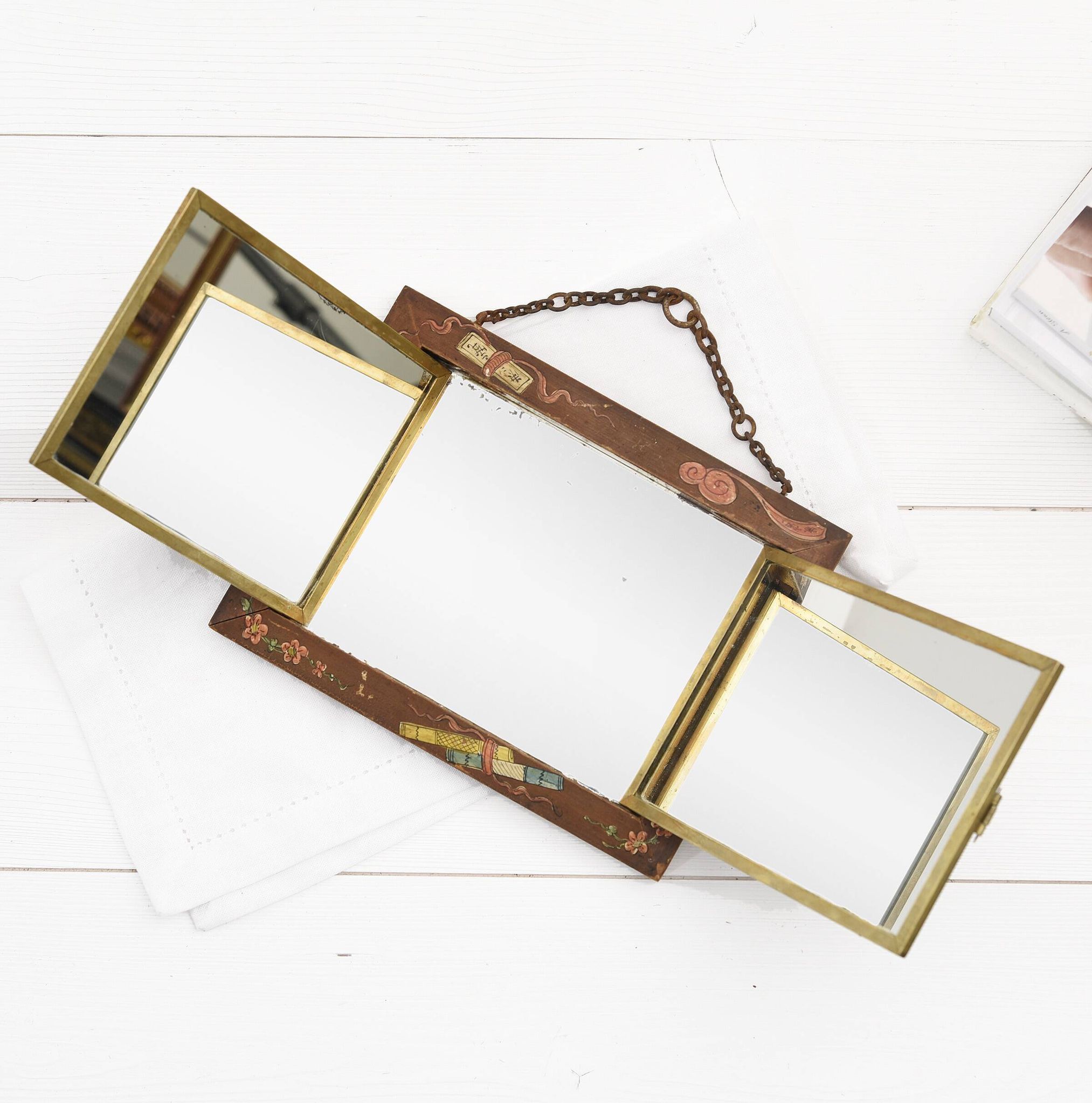 Antique Triptych Wall Mirror – Vintage 1940s Folding Dressing Table Mirror