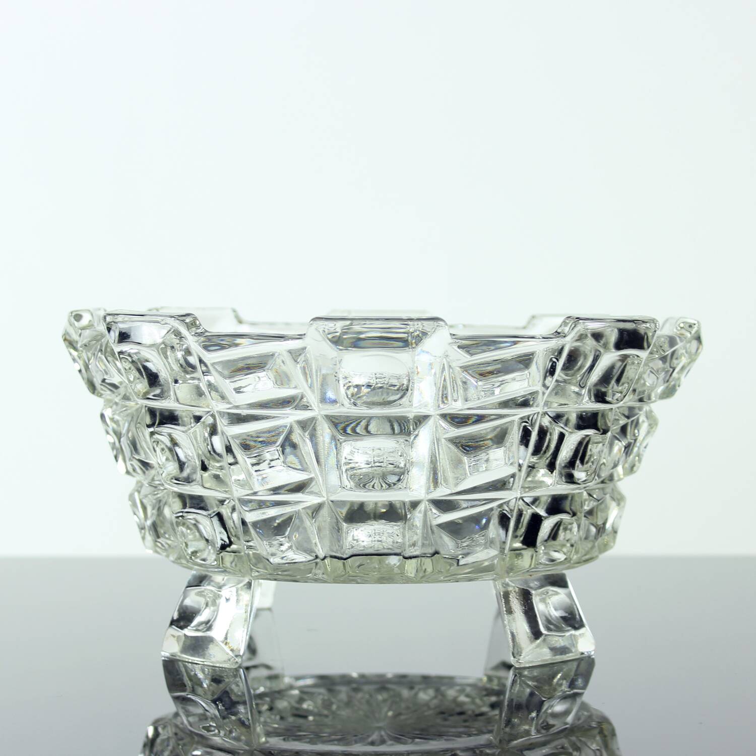 Set Of Two Art Deco Pressed Glass Bowls By Libochovice, 1930s