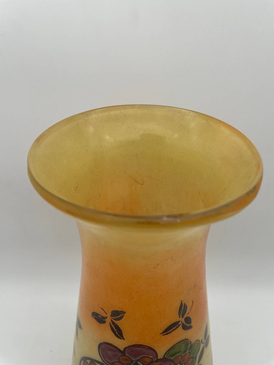 Legras Art Nouveau vase in enameled glass with flower decoration