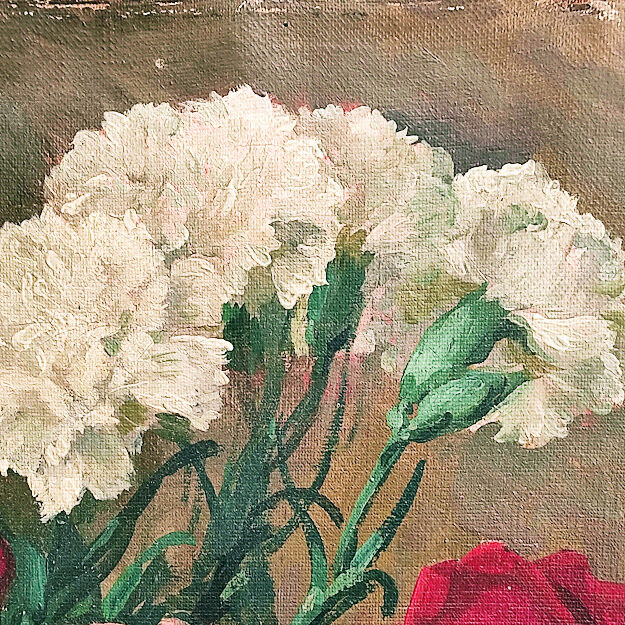 Painting Old bouquet of roses and carnations 1900