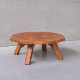 Table basse en chêne brutaliste octangonal hollandais du milieu du siècle