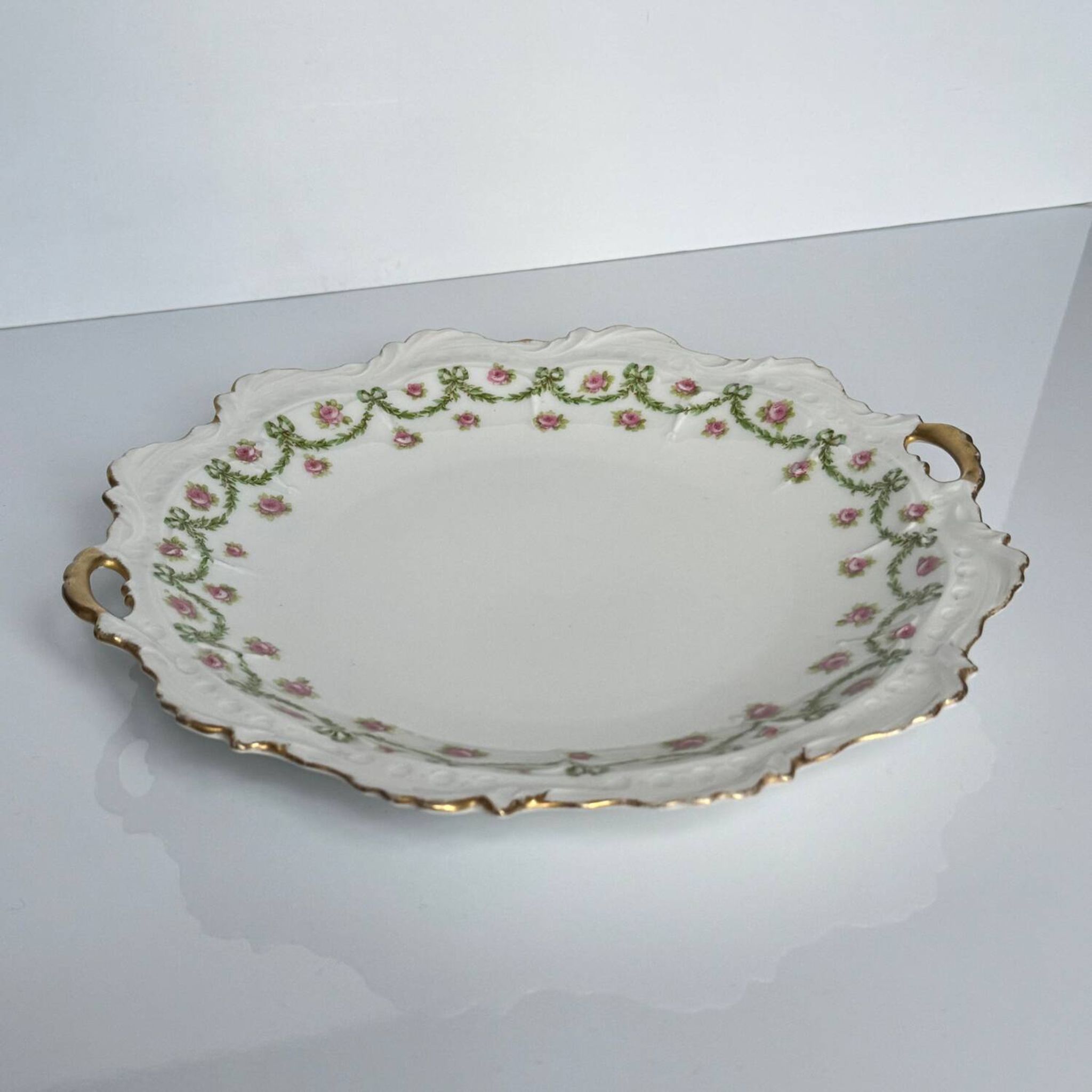 Plat à Gâteau et Assiettes à dessert Limoges | Rubans, Nœuds et Roses