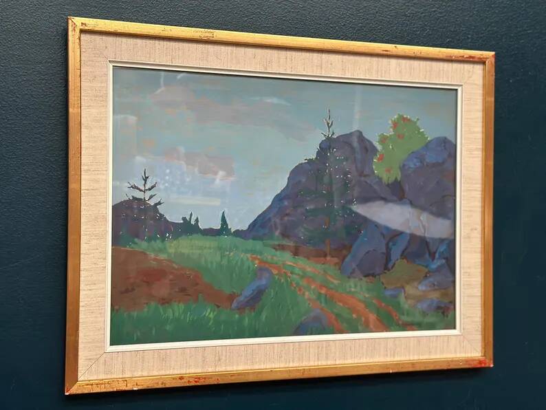 Original Swedish Gouache – "Landscape" by Willy Lindeberg – Signed – Vintage and Framed – 54.5 × 41.5 cm (21.5" × 16.3")