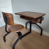 Bureau écolier vintage bois et métal
