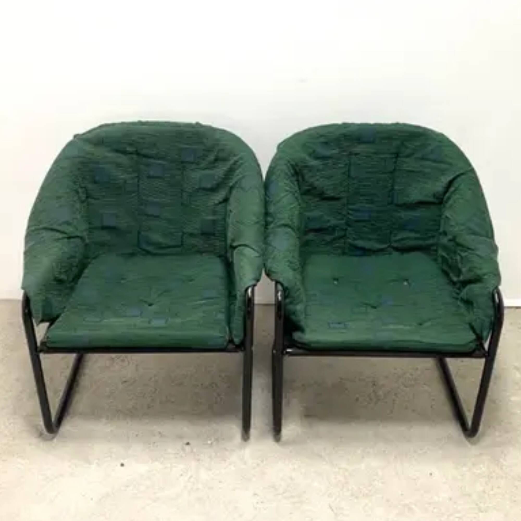 Retro FIAM armchairs Italy 1980s – black metal frame & green upholstery (set of 2)