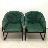 Retro FIAM armchairs Italy 1980s – black metal frame & green upholstery (set of 2)