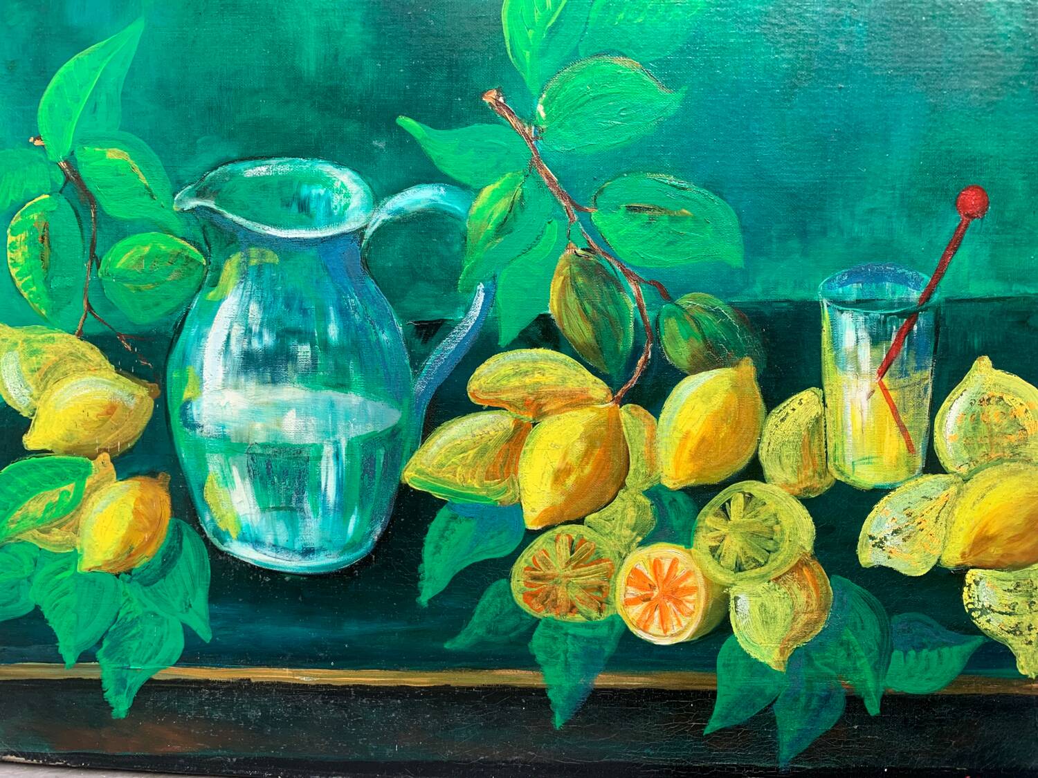 Still life painting, lemonade, signed