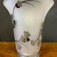 Vase Daum Nancy France - Oiseau Branché Réserve with acid enhanced with black enamel
