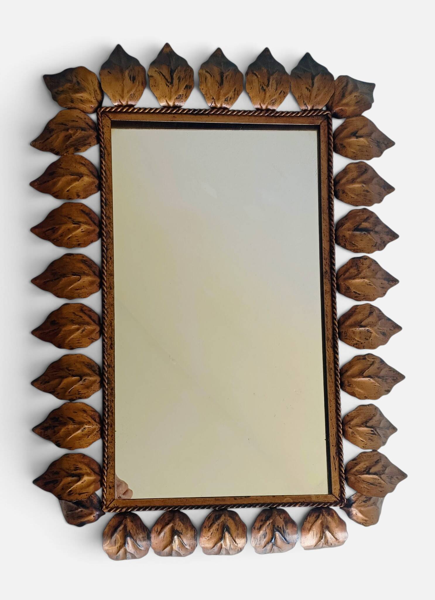 Spanish Mid-Century Wrought Iron Mirror with Foliage Frame, Circa 1950s
