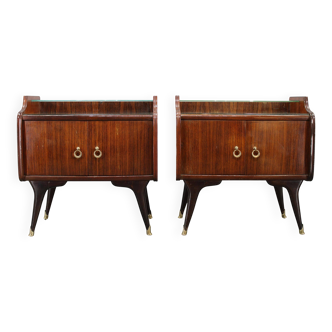 Mid-century Italian bedside tables with glass tops, 1950s