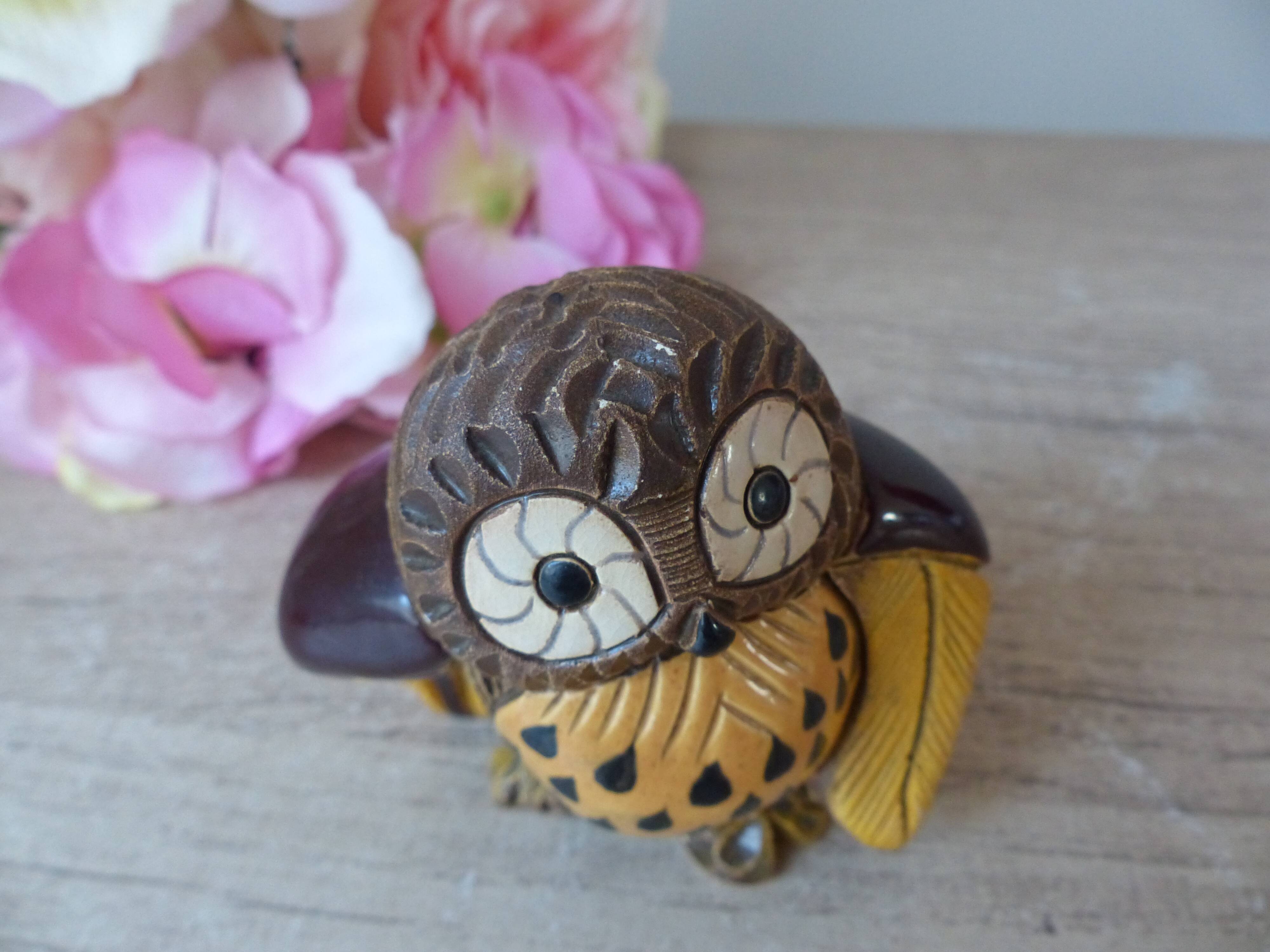 Hand carved Rinconada ceramic owl figurine made in Uruguay
