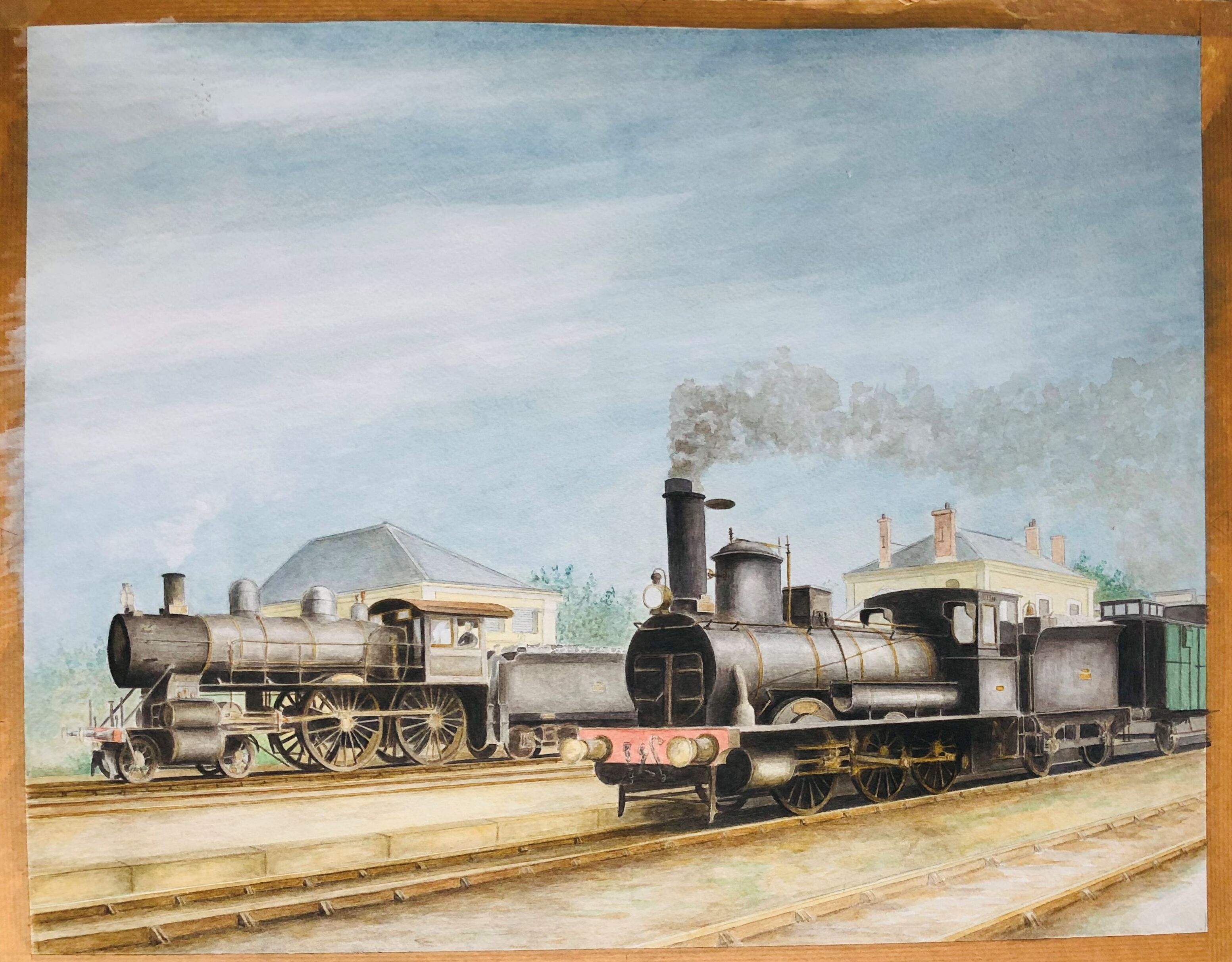 Steam locomotives watercolor