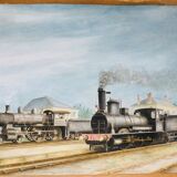 Steam locomotives watercolor