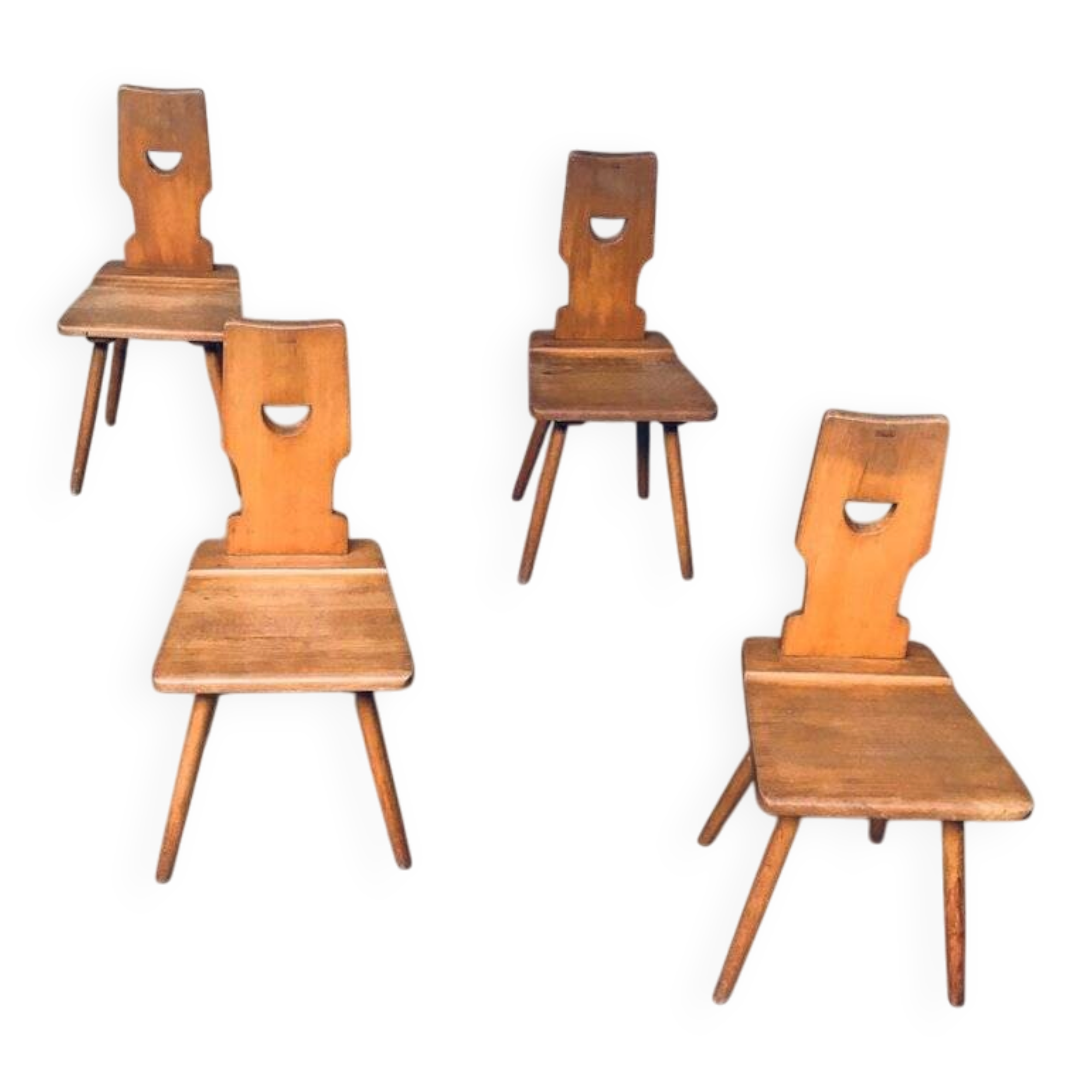 Vintage Belgian Brutalist Pub Café Chair Set by Torck, 1960s, Set of 4