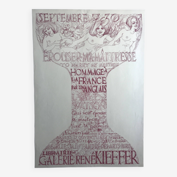 Affiche calligraphique originale, To Marry my mystress, Galerie René Kieffer, 1975