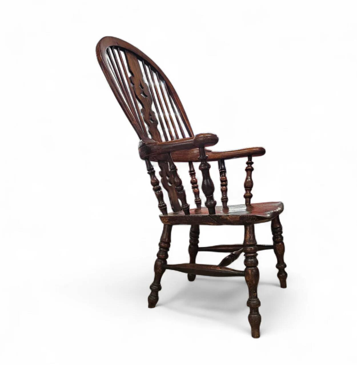 Wide arm arch back antique Windsor chair / Ash Elm rustic farmhouse Yorkshire Windsor chair / 19th century