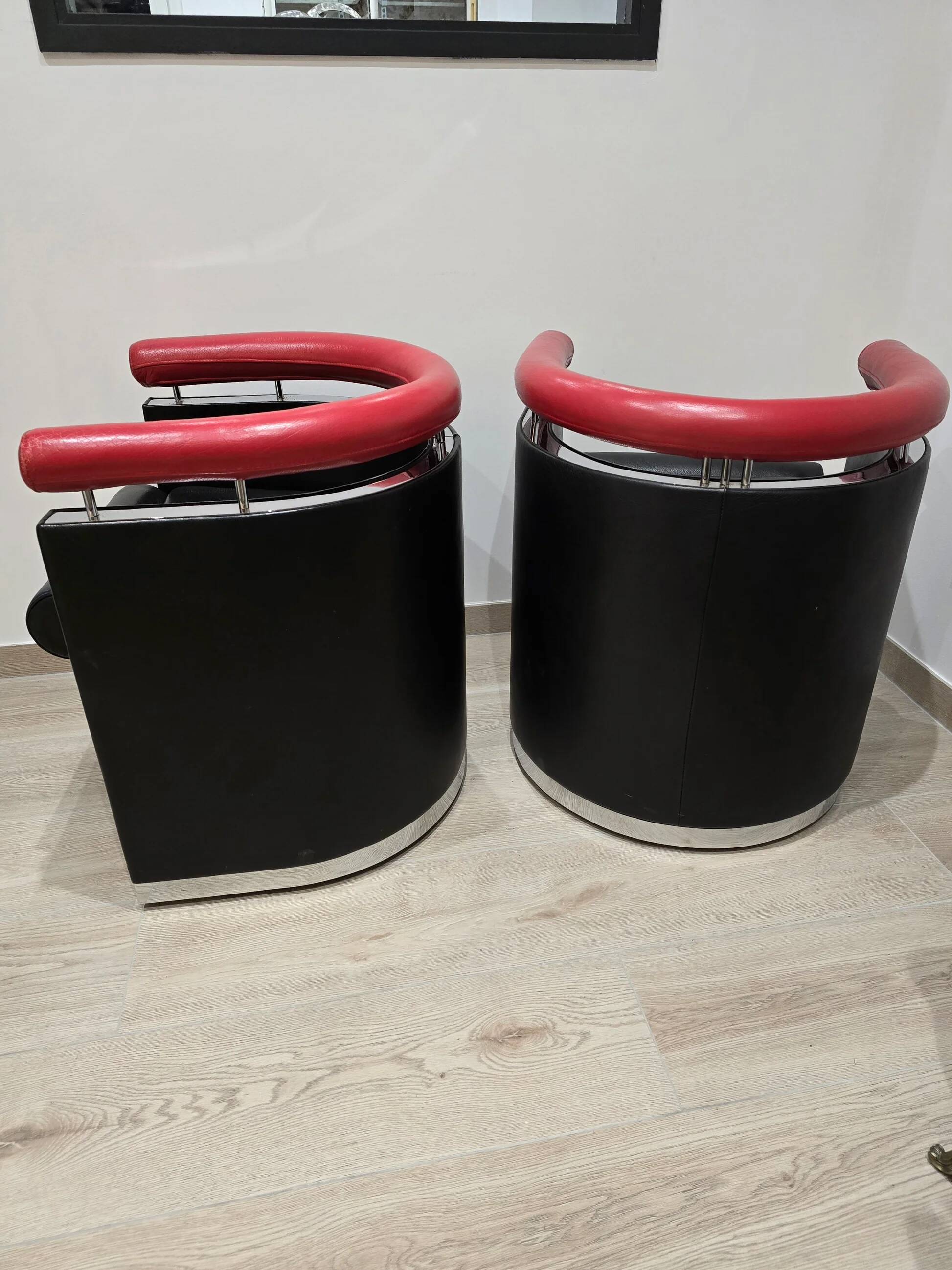 80's design leather and chrome metal armchairs