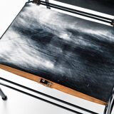 Black modernist design lounge set by Jan van Opzeeland in leather and steel bar, Netherlands, 1980s