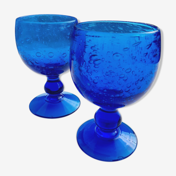 Lot de 2 verres à pied bullés années 80