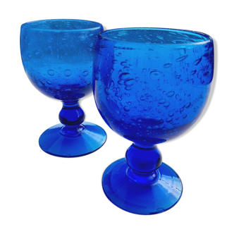 Lot de 2 verres à pied bullés années 80