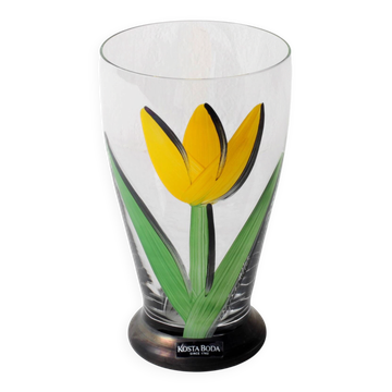 Yellow Tulip Flower Water Tumbler Kosta Boda by Ulrica Hydman Vallien