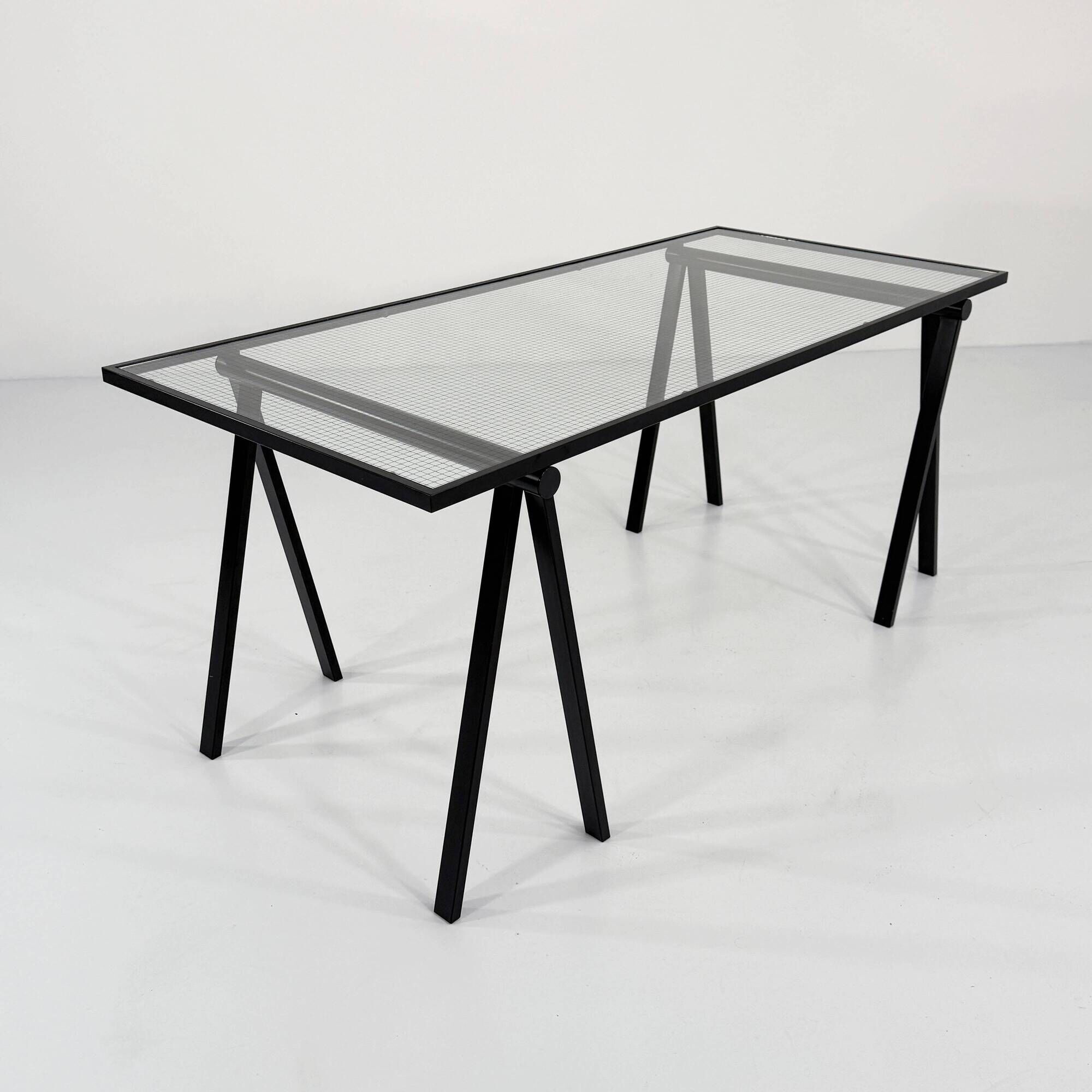 "Trestle" glass and metal desk by Rodney Kinsman for Bieffeplast, 198