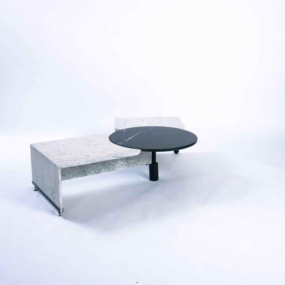 Table basse réglable en marbre noir et blanc italien, années 1980