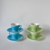 set of 4 pastel green and blue coffee cups 1950