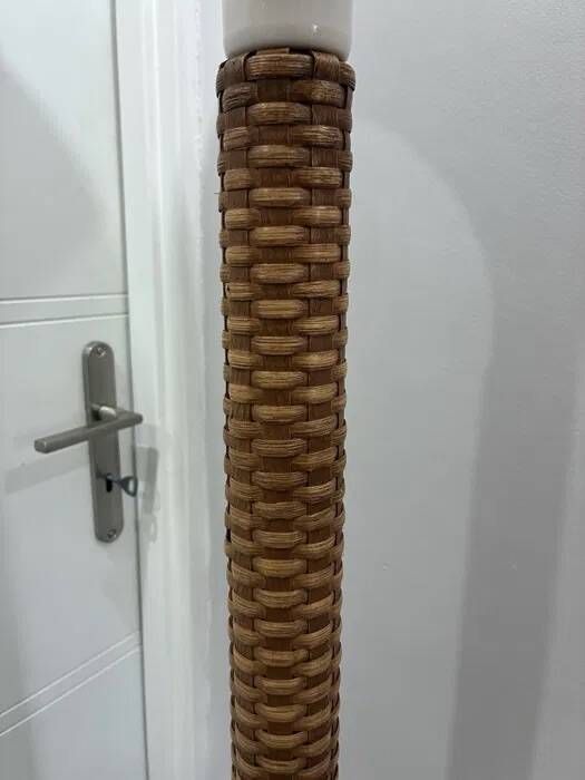 Italian Rattan Floor Lamp — Tulip Shade, 1970s