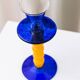 Murano Glass Candleholder - Postmodern Memphis Milano 1980s, Yellow Stem, Cobalt Base, Clear Cup