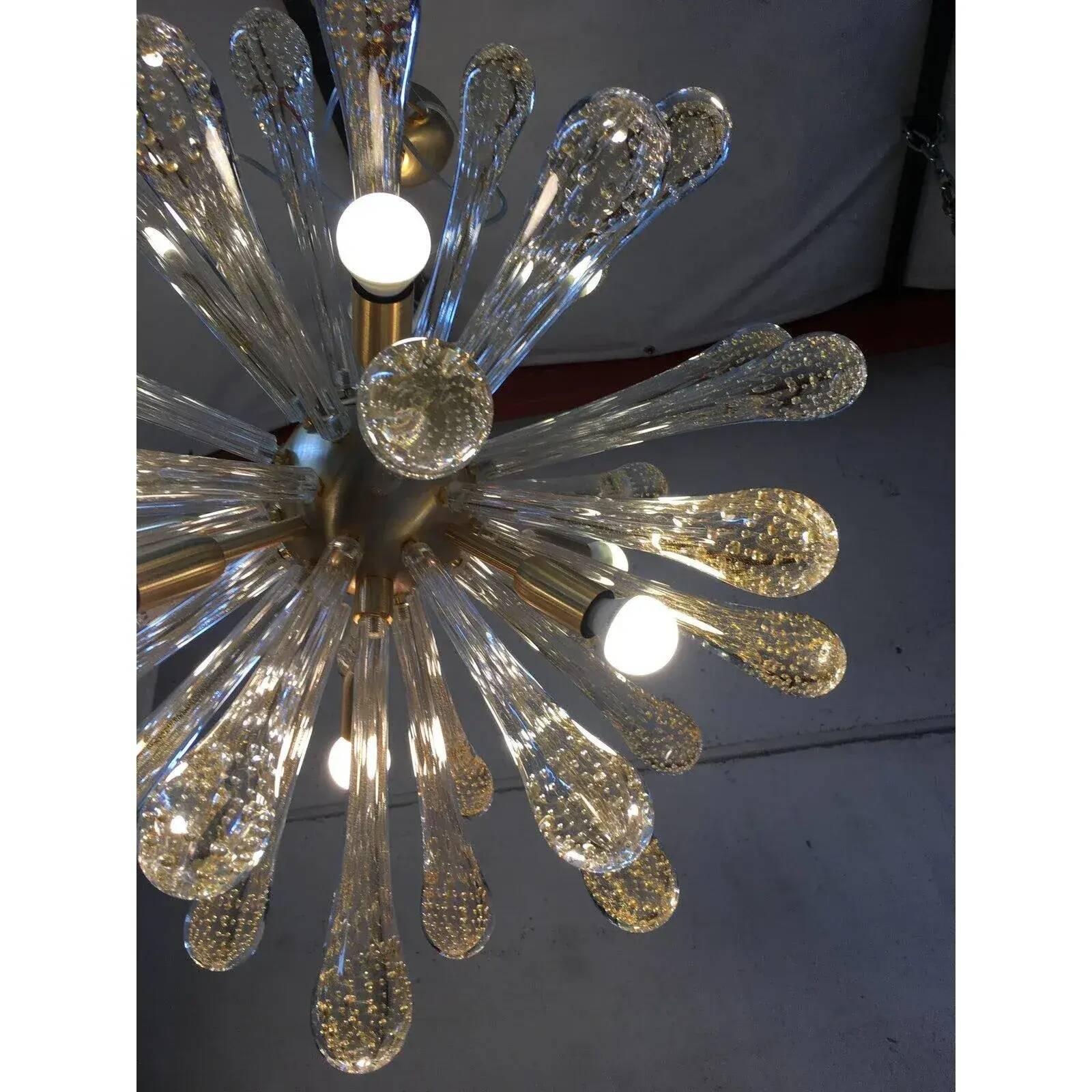 Sputnik Chandelier in Murano Glass with Gold Air Drops and Metal Frame