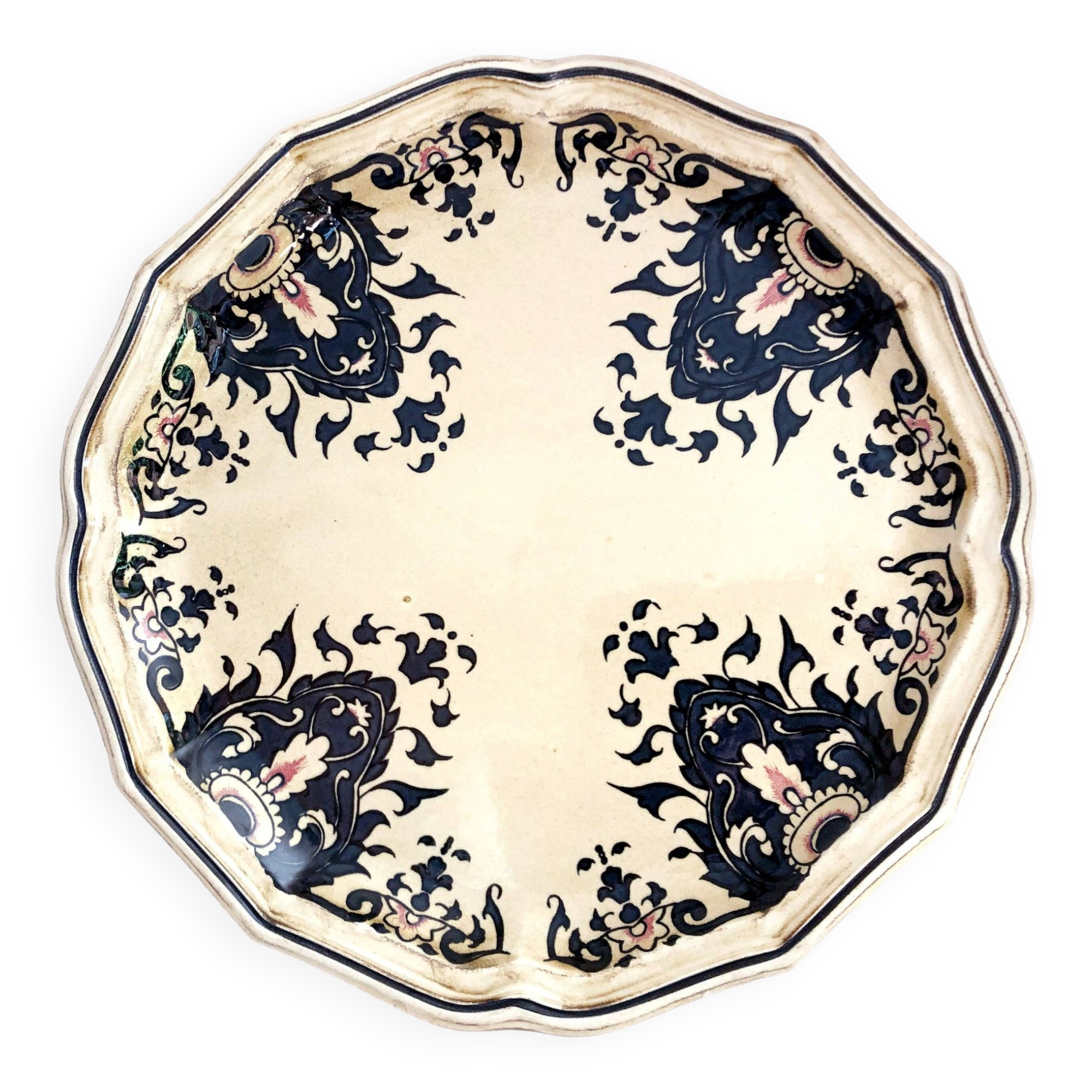 Decorative earthenware plate from Salins France decor Quevilly 25.5 cm