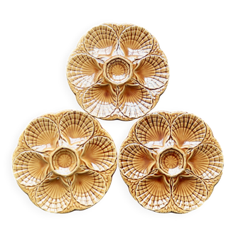 3 vintage Sarreguemines oyster plates – Barbotine