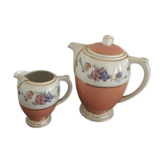 Porcelain coffee maker and milk pot stamped D R B Limoges France