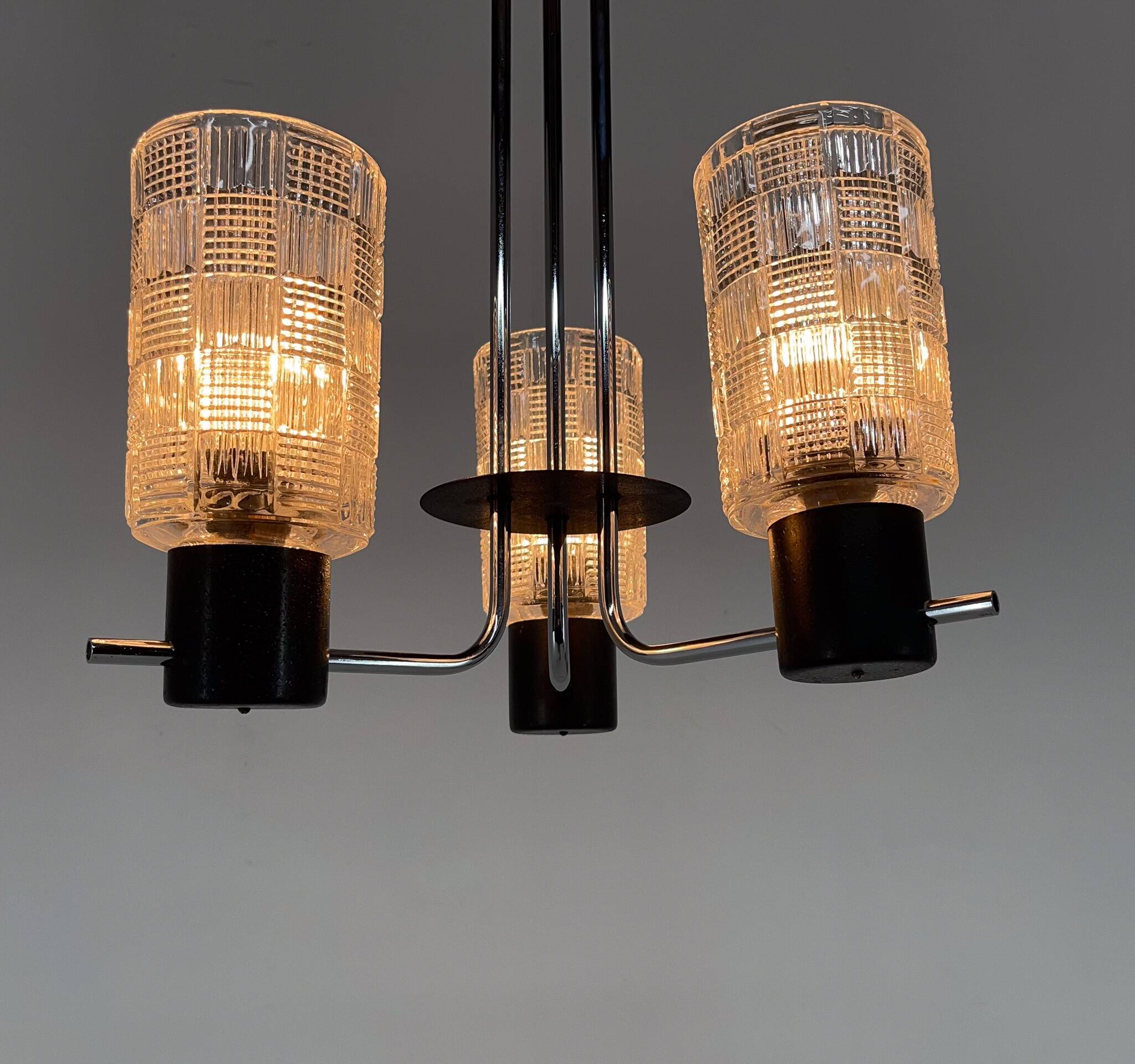 1970s Chrome, Glass & Metal Chandelier, Czechoslovakia