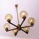 Angelo Brotto gold-plated brass chandelier with 6  globes, Italy 1960s