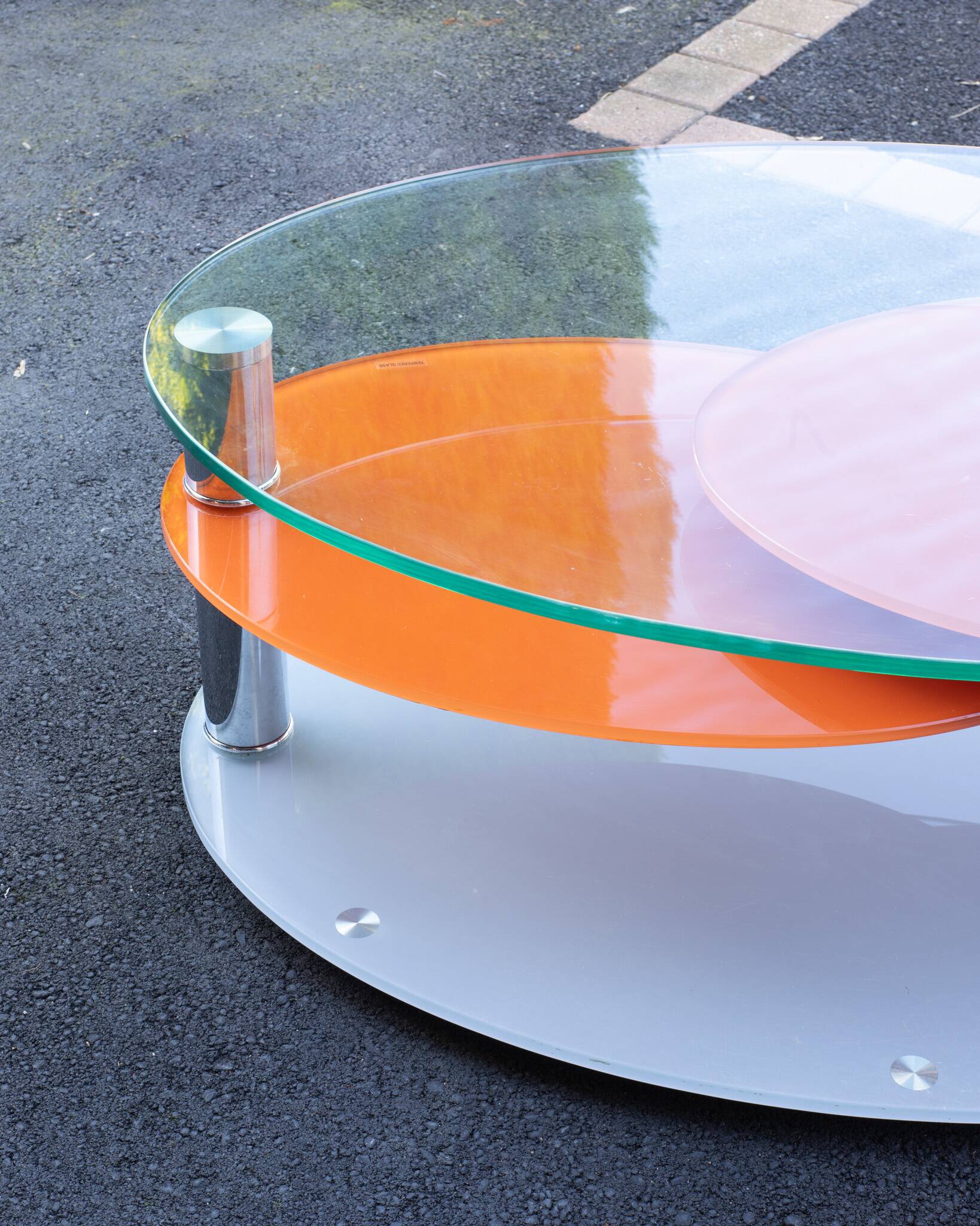 Antoine Motard designer swivel tempered glass coffee table