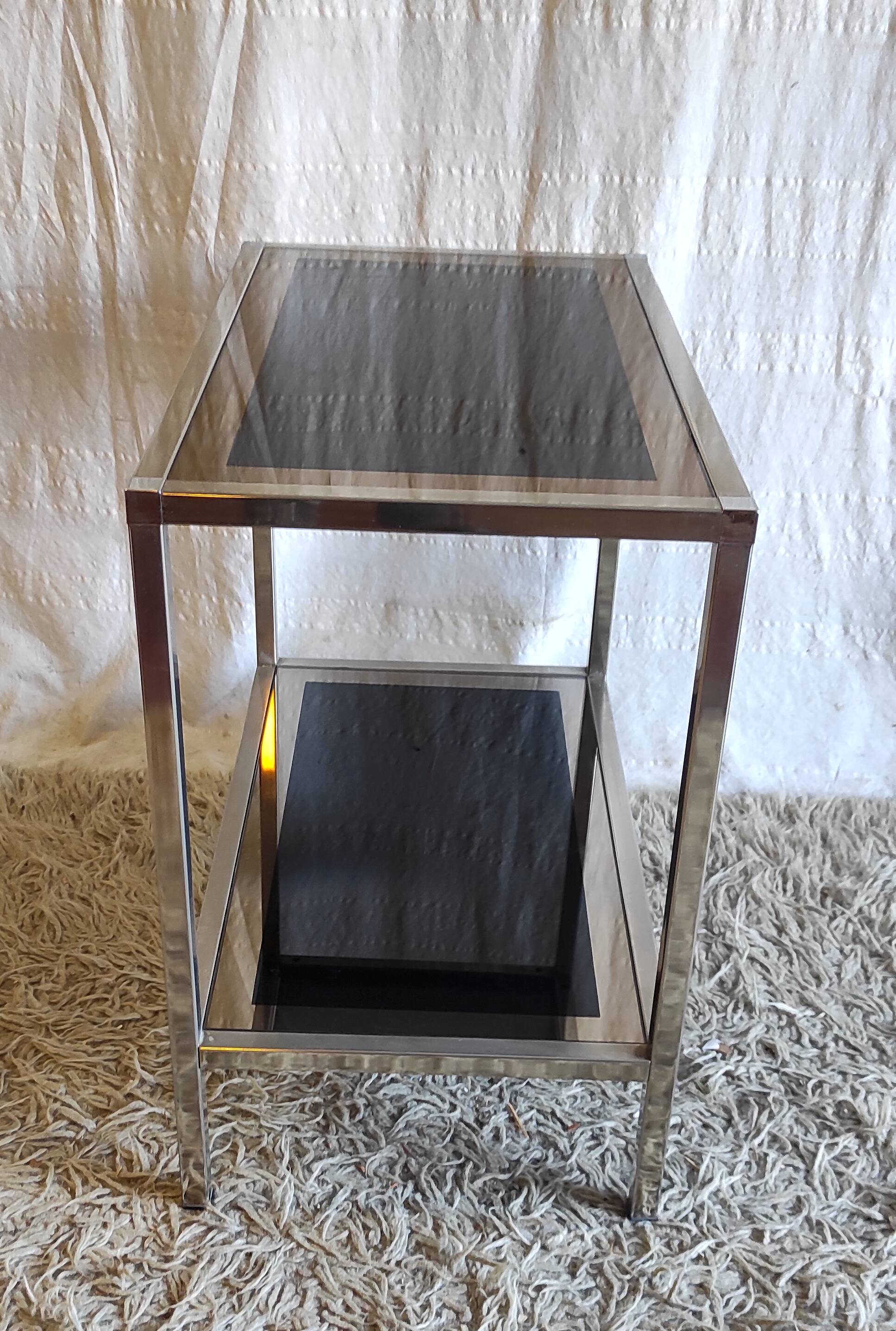 Chrome/gold metal and black/gold glass console - 70s/80s