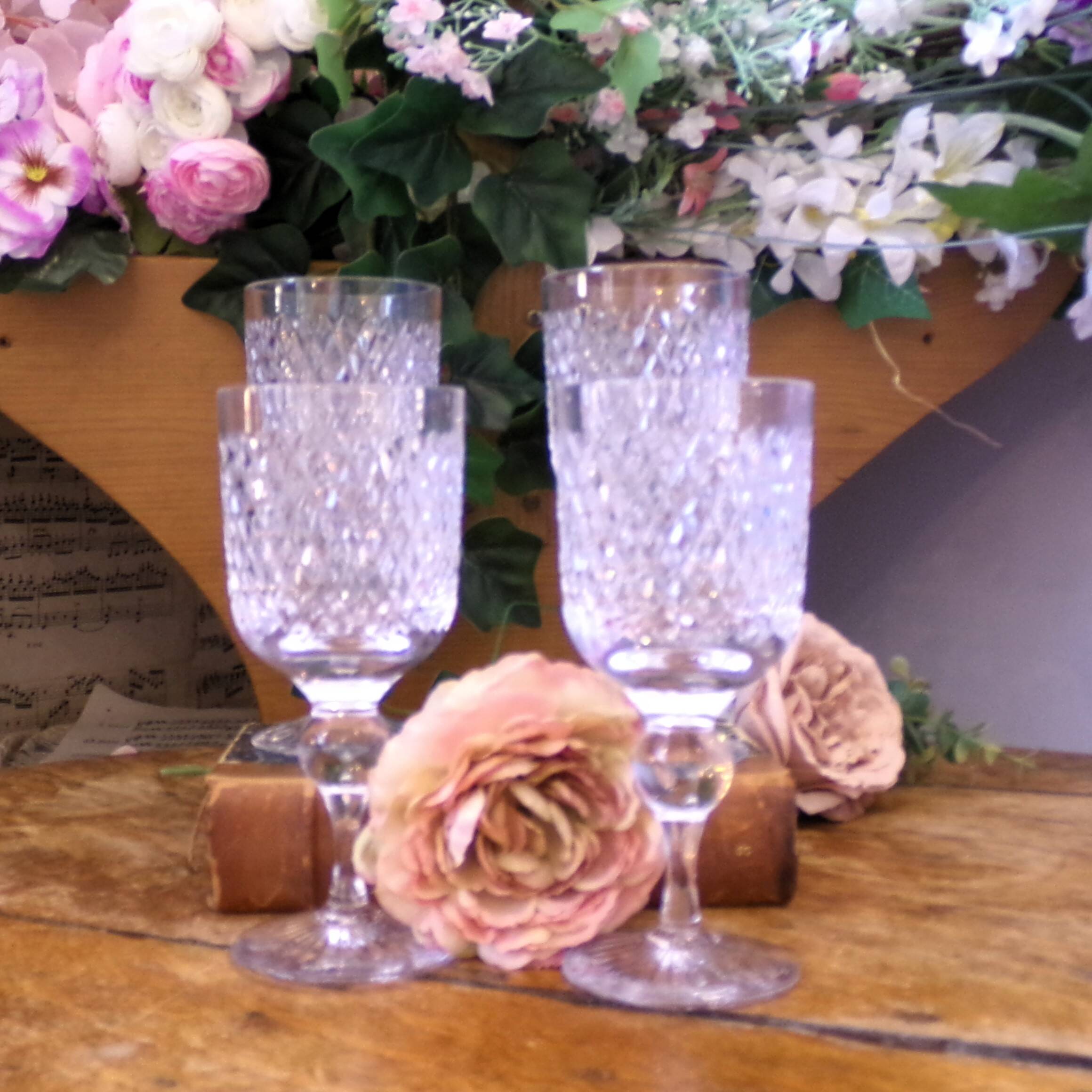Vintage cut crystal wine or water glasses Set of 4 stemmed glasses