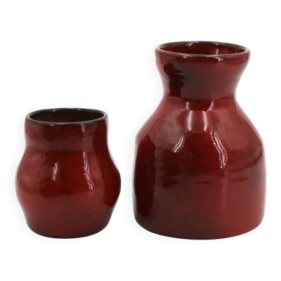 Deux vases rouge sang de boeuf en céramique de Max Idlas, années 60