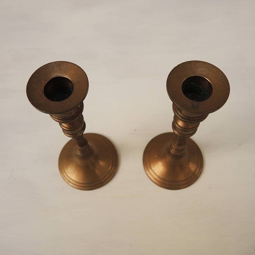 2 Antique Brass or Bronze Candlesticks