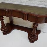 Biedermeier mahogany wall console table or desk with leather inlay top and drawer