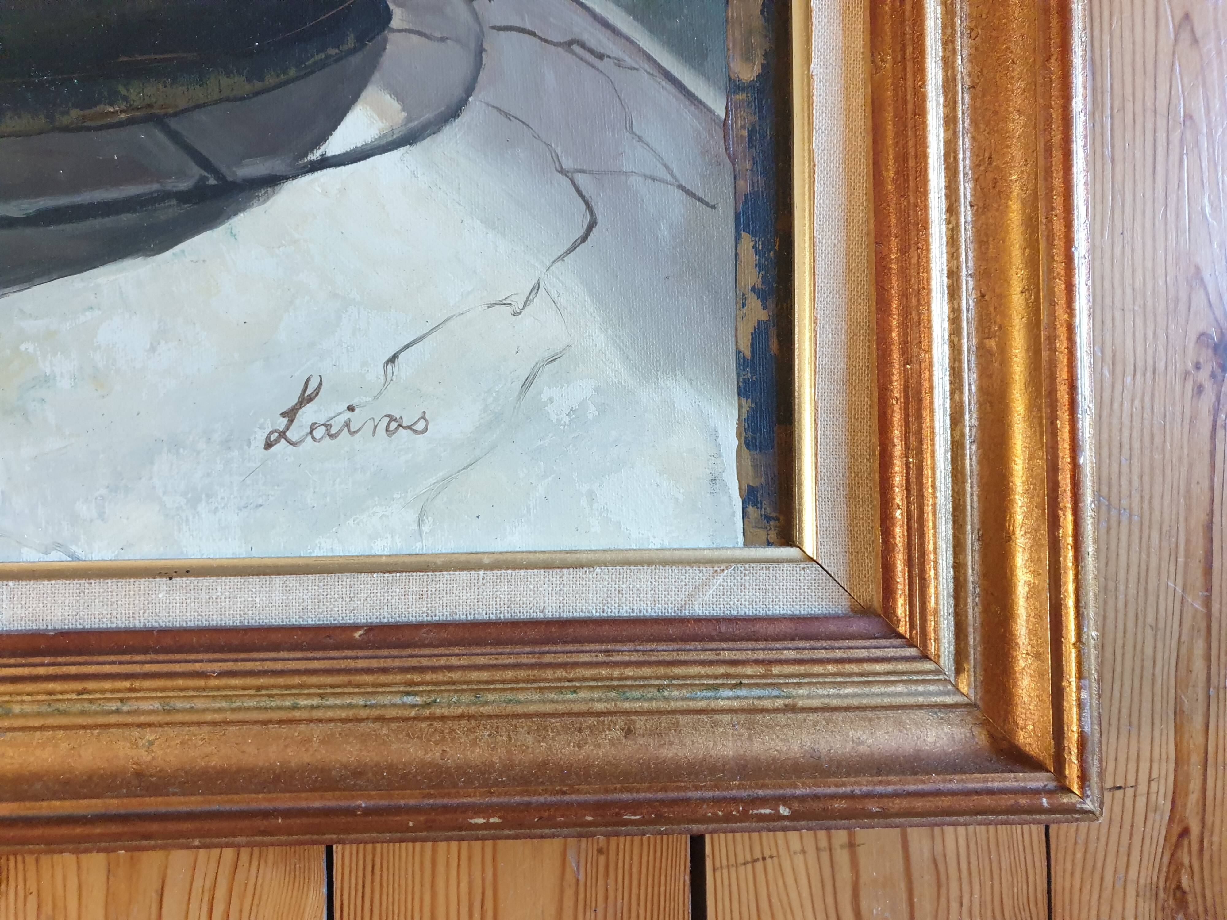 Oil on canvas Lainas Fontaine Saint Paul de Vence signed framed 72 X 62