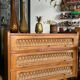 Old vintage wooden and rattan chest of drawers