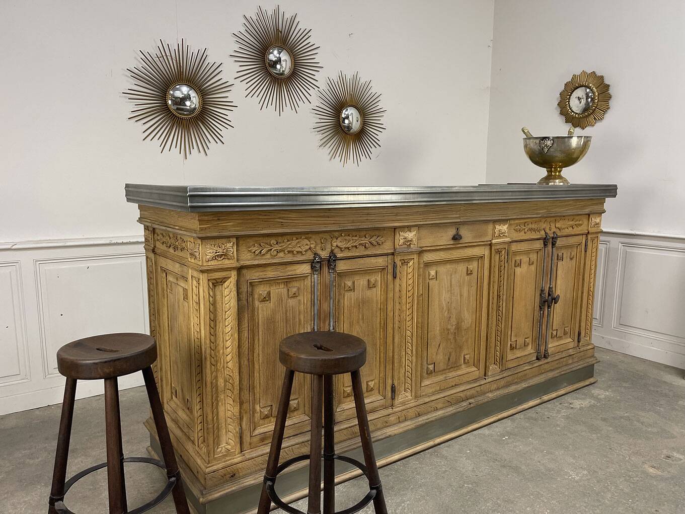 19th-century zinc and solid oak bar counter