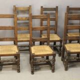 Set of 6 high-backed straw chairs