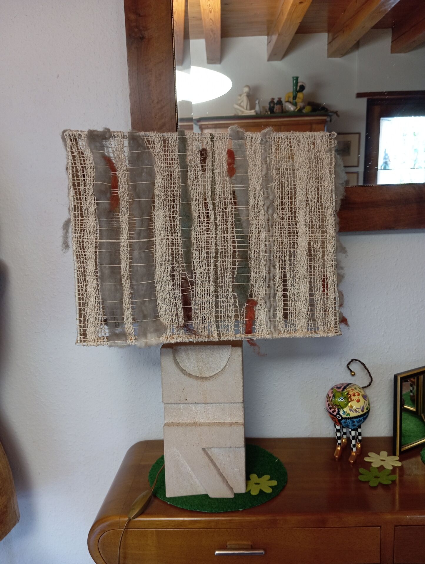 Geometric sculpted stone lamp from the 60s-70s.
