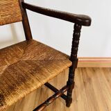 Wood and straw armchair